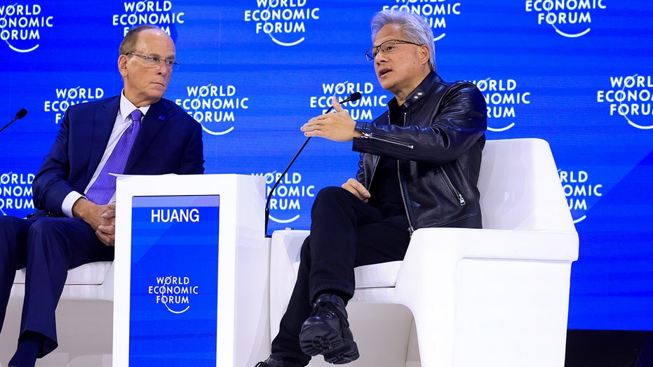 Jensen Huang speaks to Larry Fink at the World Economic Forum