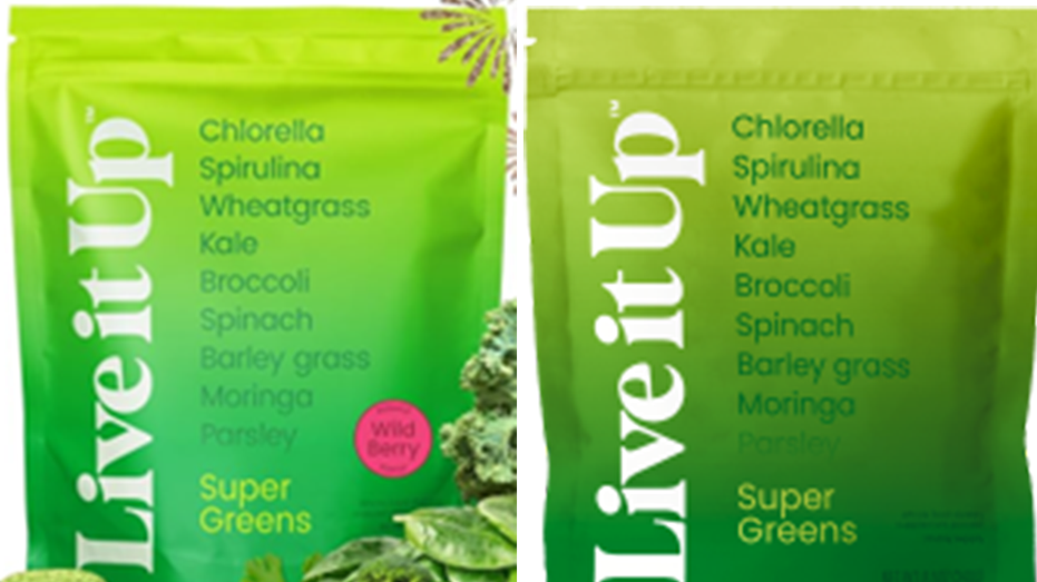 Live it Up-brand Super Greens dietary supplement powder