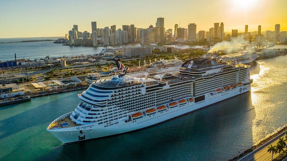 MSC Cruise departs with Miami sunset