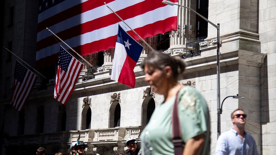 Texas flag flies at the New York Stock Exchange
