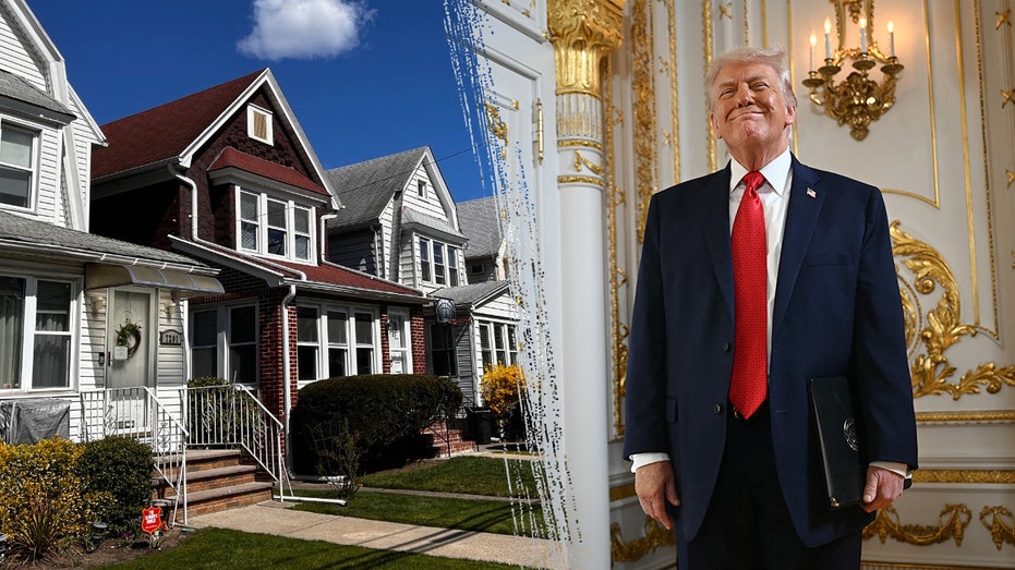 Split image of homes and President Trump