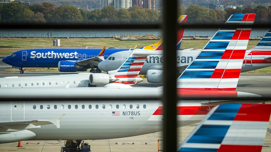 Southwest and American Airlines plane during taxi