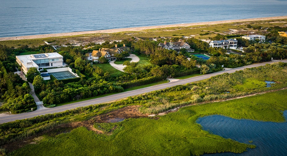 Aerial view of Hamptons beach homes