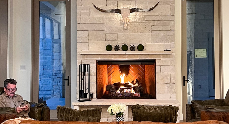 Texas living room with fire going