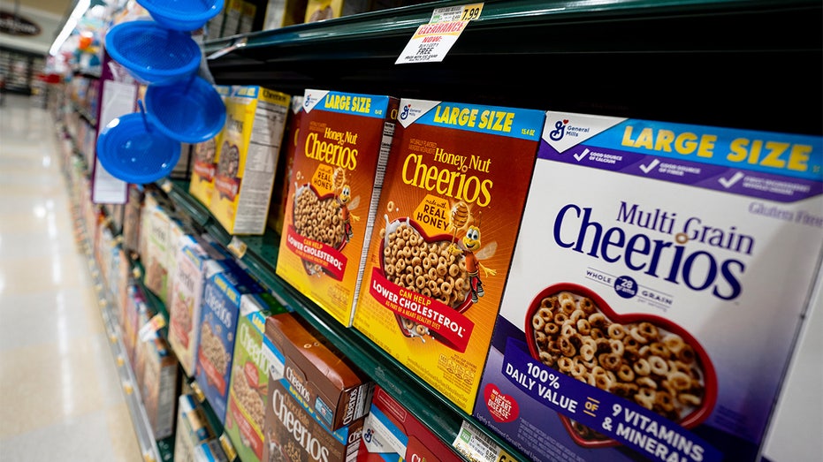 General Mills Inc. brand Cheerios cereal for sale at a grocery store...