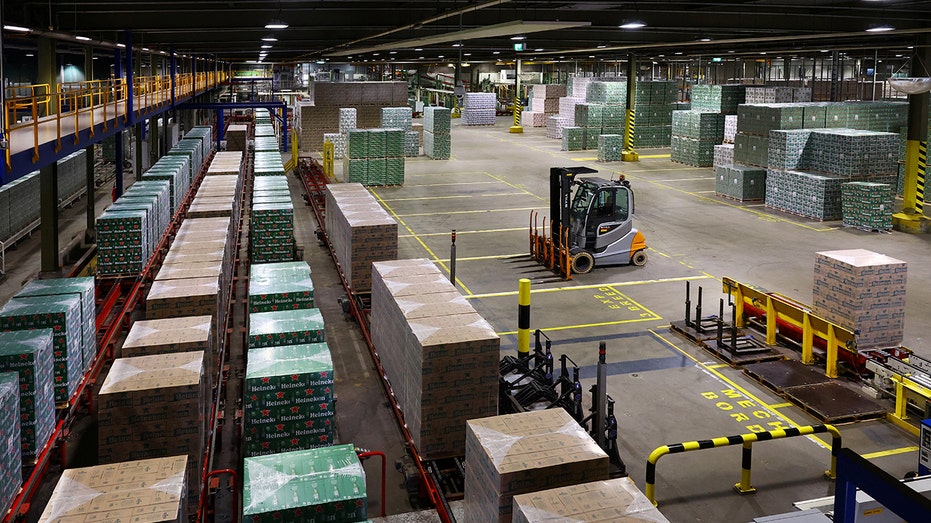 Beer in a distribution hall at Heineken brewery