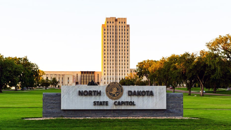 Outside the North Dakota capitol building.