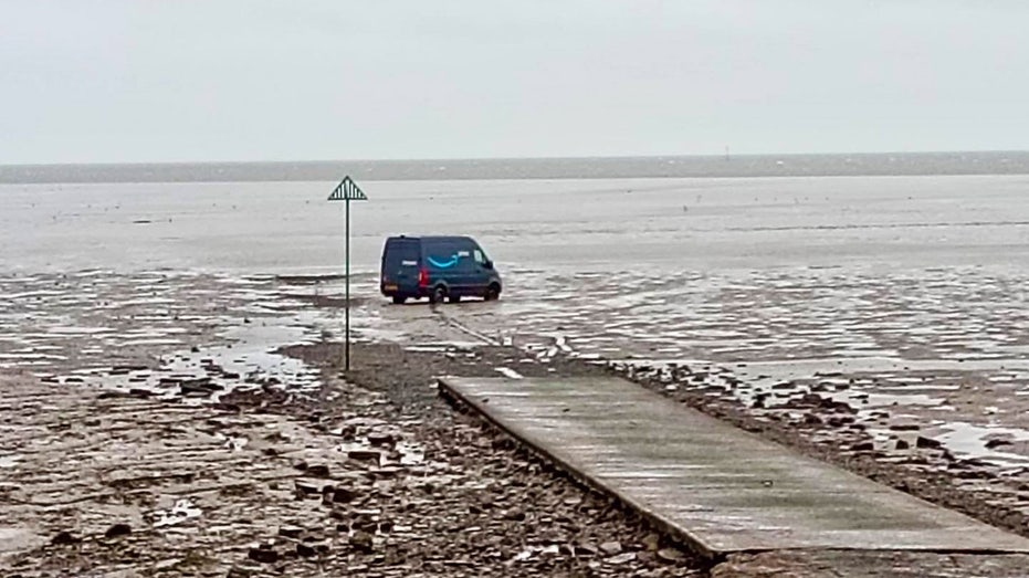 uk mudflats amazon delivery van 