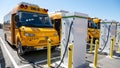 Zum electric school buses during a media preview at a bus depot in Oakland, California, US, on Tuesday, Aug. 27, 2024. Oakland Unified School District (OUSD) is the first major school district in California and the nation to transition to a 100% electrified school bus system with vehicle-to-grid (V2G) charging at scale. - Fox News