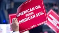 A banners reading 'American Oil from American Soil' during the third day of Republican National Convention at the Fiserv Forum in Milwaukee, Wisconsin, United States, on July 17, 2024. - Fox News
