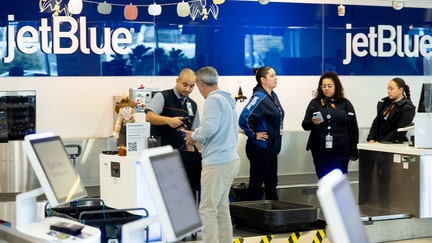 A traveler in the JetBlue check-in area in Terminal E at Philadelphia International Airport (PHL) in Philadelphia on Oct. 24, 2025. - Fox Business News