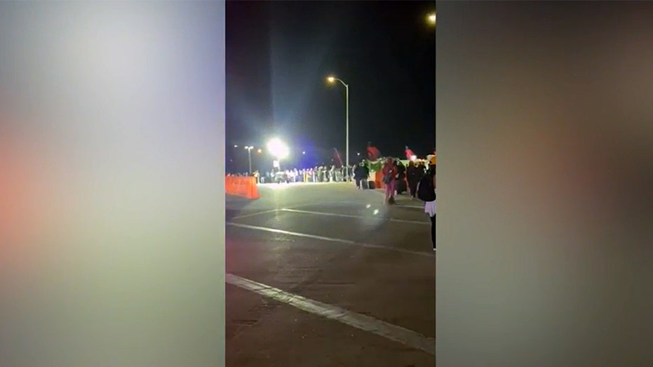 A long line of people