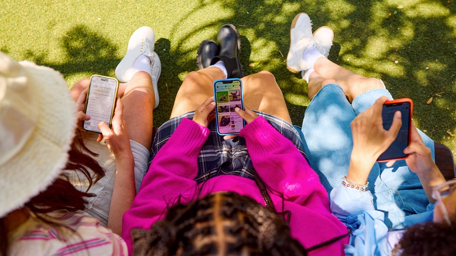 Kids sitting while on their phones