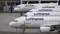 Lufthansa aircraft sit on the tarmac at Frankfurt Airport on April 13, 2026. - Fox News
