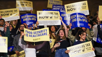 Attendees cheer during the speech of U.S. Senator Bernie Sanders, I-Vt., during the campaign kickoff for the California Billionaire Tax Act in Los Angeles, February 18, 2026. - Fox Business News