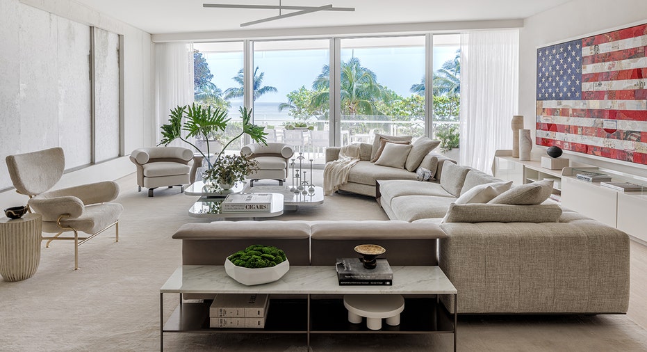 Luxury condo with American flag art