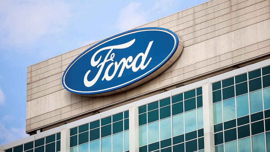 Ford logo on the Ford Motor World headquarters
