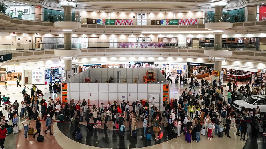Transportation Security Administration (TSA) checkpoint at Hartsfield-Jackson Atlanta International Airport (ATL) in Atlanta, Georgia, US