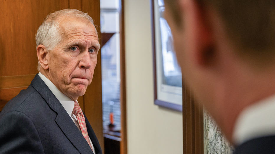 Senator Thom Tillis, a Republican from North Carolina, speaks to members of the media on Capitol Hill on Tuesday, March 10, 2026.