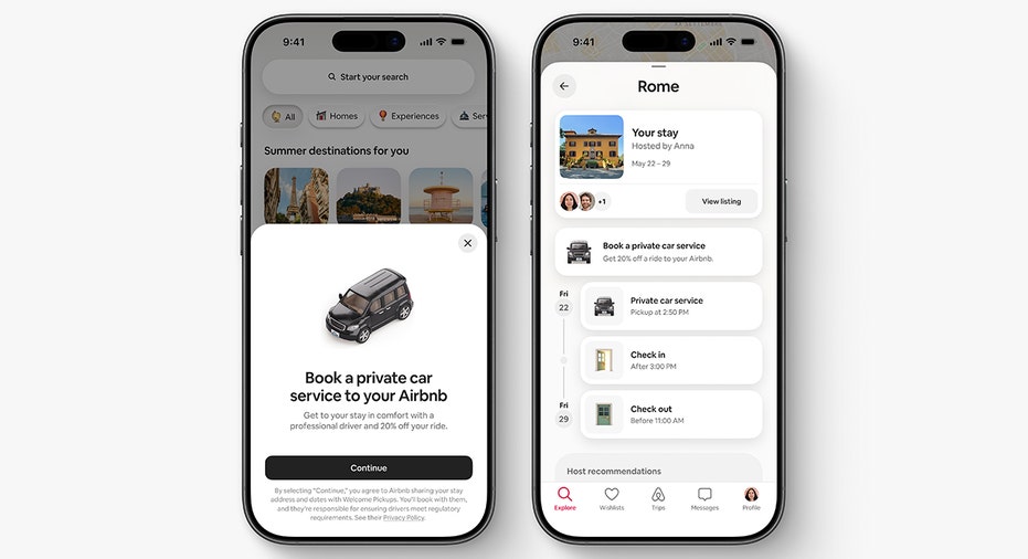 A screenshot of the Airbnb app highlighting car service booking for guests.