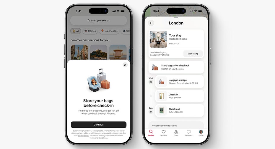 A screenshot of the Airbnb app featuring luggage storage options for travelers.