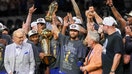 New York Knicks guard Jalen Brunson (11) celebrates with his teammates after the Knicks defeat the San Antonio Spurs during game five of the 2026 NBA Finals at Frost Bank Center on June 13, 2026. - Fox Business News