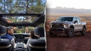 A split image shows the interior and exterior of Chevrolet&rsquo;s next-generation Silverado pickup, which features new V8 engine options, updated styling and a high-tech cabin for the 2027 lineup. - Fox Business News