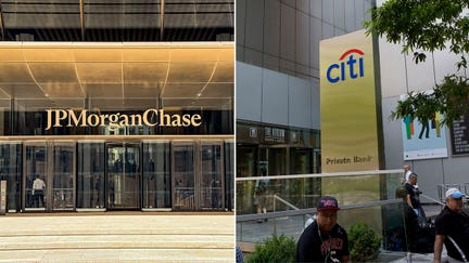 JPMorgan Chase headquarters, left, and Citigroup headquarters in New York City. Both banks were identified in a report on a Justice Department investigation examining transactions tied to a business network linked to Iranian Supreme Leader Mojtaba Khamenei. - Fox Business News
