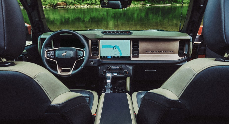 The interior of a 2027 Ford Bronco Filson is shown.