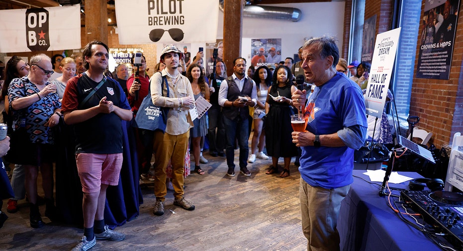 Samuel Adams Founder Jim Koch speaks to attendees during the Crafting Dreams Beer Bash in Brooklyn, N.Y., June 11, 2026