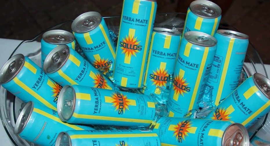 Cans of SOLLOS Yerba Mate are displayed here.