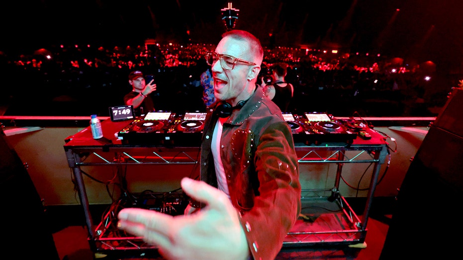 Diplo performing during a set.