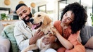 Owners of a dog sit on a couch in their home. - Fox Business News