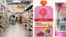 Shoppers browse a grocery store as recalled Pumpkin Tree Peter Rabbit Organics Banana & Strawberry fruit puree pouches are shown. The products were sold at Target, Kroger and Meijer and are being recalled over a packaging defect that may result in strands of soft, food-grade plastic in some pouches. - Fox Business News