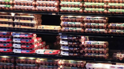 Eggs displayed for sale at a grocery store in New York, US, on Saturday, Sept. 6, 2025.  - Fox Business News