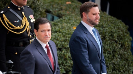 U.S. Secretary of State Marco Rubio and U.S. Vice President JD Vance await the arrival of Crown Prince and Prime Minister Mohammed bin Salman of Saudi Arabia to the White House on November 18, 2025 in Washington, DC.  - Fox Business News