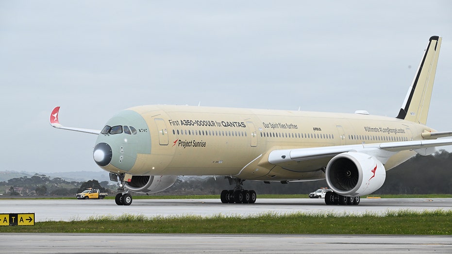 An Airbus A350-100ULR after landing at Melbourne Airport