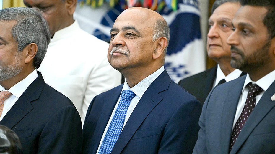 IBM CEO Arvind Krishna and FBI Director Kash Patel at White House Diwali celebration.