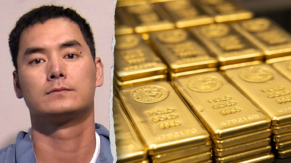 Didi Zou mugshot next to gold bullion bars.