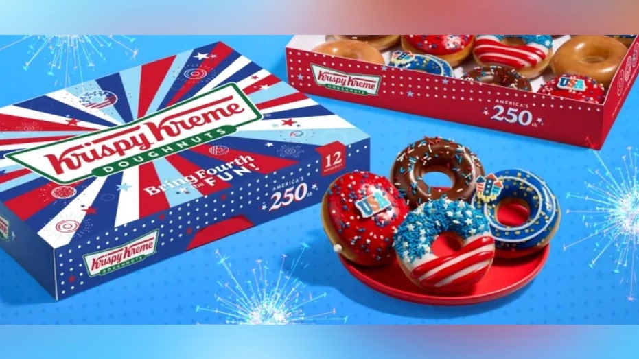 Krispy Kreme is offering a patriotic doughnut collection featuring red, white and blue designs, including a Cookies n’ Kreme-filled USA Doughnut, a Firework Doughnut and a Freedom Ring Doughnut.
