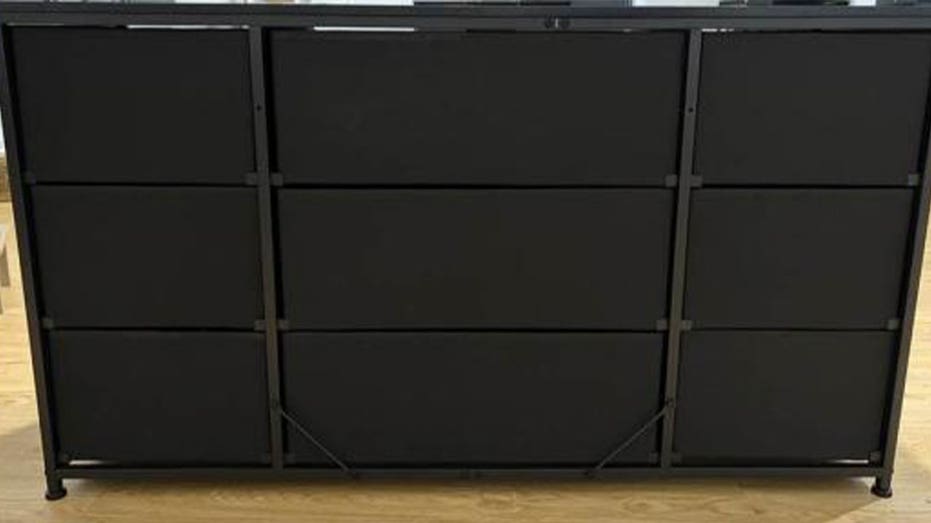 Rear view of the recalled EnHomee 9-Drawer Fabric Dresser sold on Walmart.com before March 2026