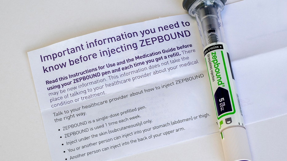 photo illustration of Zepbound with instruction sheet on a white background. It is an injectable medication used for chronic weight management