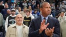 Minnesota Timberwolves minority owners Marc Lore and Alex Rodriguez celebrate the team&rsquo;s win over the Phoenix Suns at Target Center in Minneapolis, Minnesota, on March 28, 2025. - Fox Business News