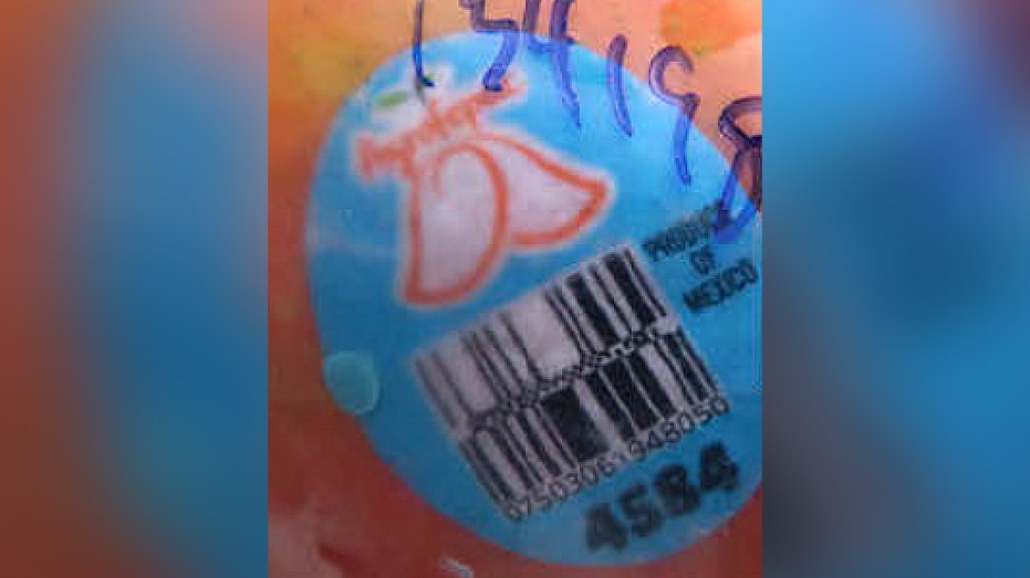 barcode sticker on mango