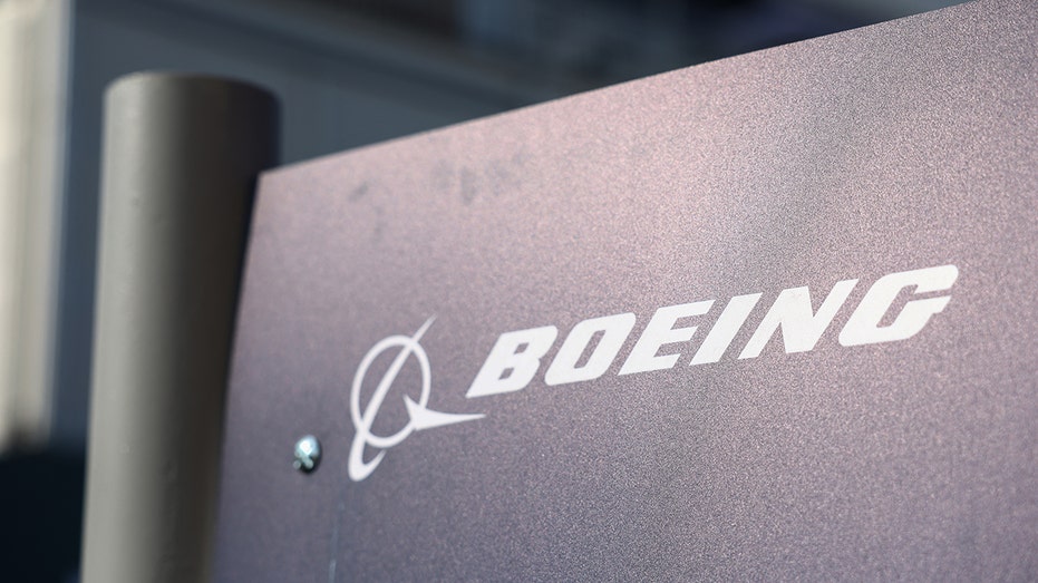 The logo for US plane maker Boeing