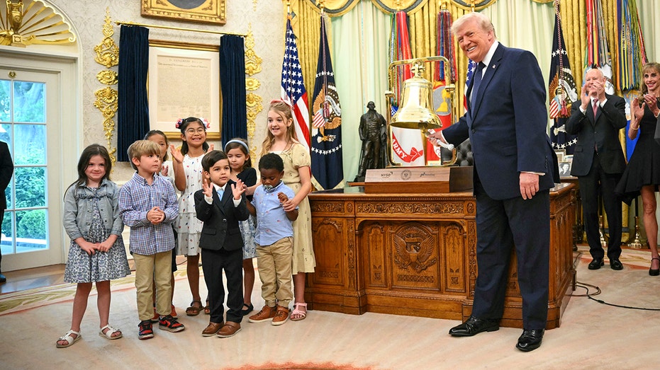 President Donald Trump announces Trump Accounts with children