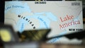 A map is displayed as US President Donald Trump signs an executive order that aims to rename Lake Ontario to Lake America in the Oval Office of the White House in Washington, DC, on August 27, 2026. - Fox News