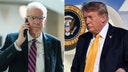 Left: Sen. Jerry Moran on the phone; Right: President Donald Trump in front of Air Force One