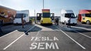 Tesla semi trucks recharge at a charging station at the Frito-Lay production facility in Modesto. Frito-Lay introduced the Tesla semi trucks and the company's other zero or near-zero emissions vehicles as part of its sustainability project at their Modesto plant. - Fox Business News