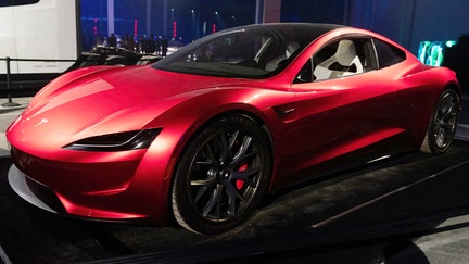 he Tesla Roadster is on display at the Tesla Giga Texas manufacturing facility during the "Cyber Rodeo" grand opening party on April 7, 2022 in Austin, Texas.  - Fox Business News